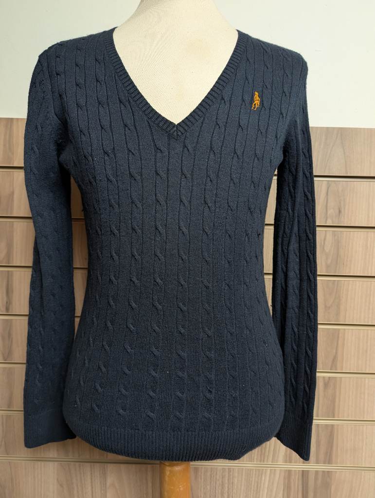 Jack Murphy Countrywear Jumper Ladies Navy Soft CableKnit V-Neck Pullover UK Small