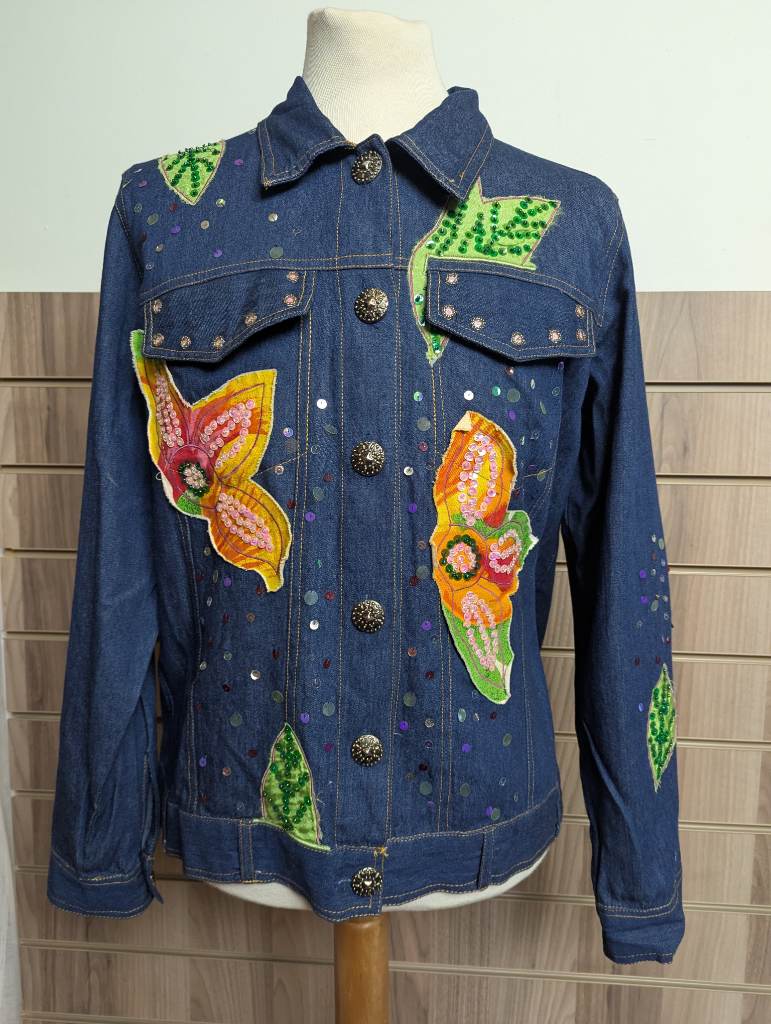 Indigo Moon Embellished Jacket Ladies Denim Button Up Festival Sequin Chic UK Medium
