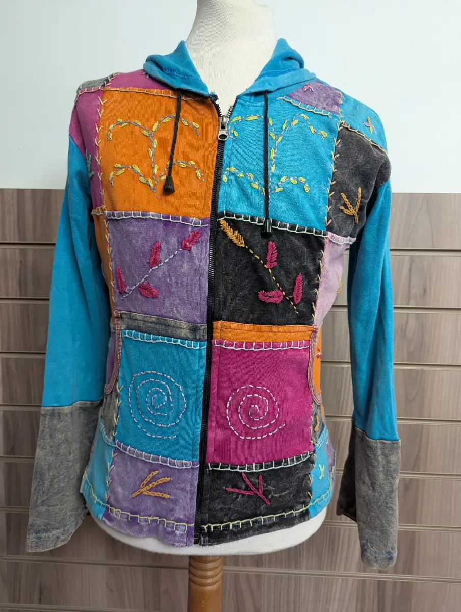 Nepal Boho Patchwork Jacket Ladies Festival Comfort Fair Isle Zip Cardigan UK  14 Medium