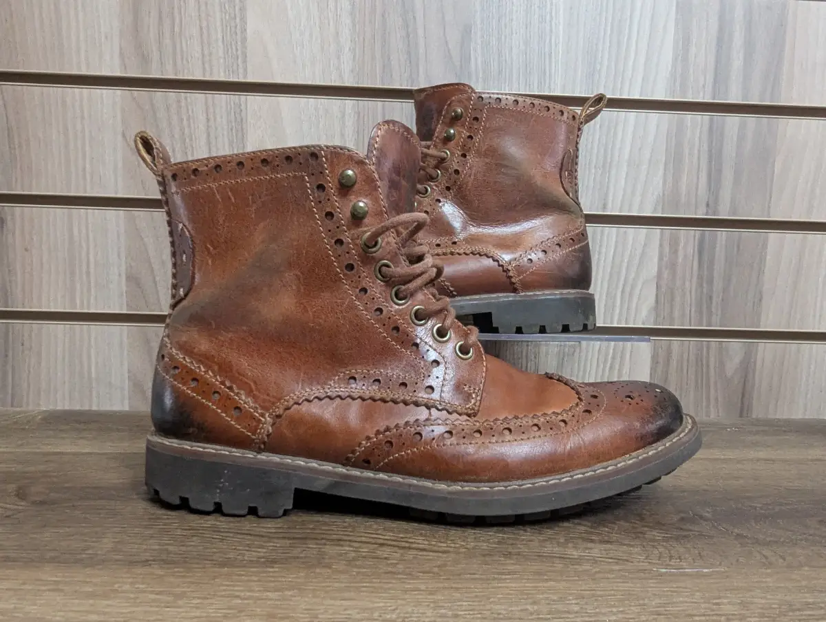 Clarks Batcombe Lord Boots Mens Designer Soft Leather Tan Brogue Uk 7 G EU 41