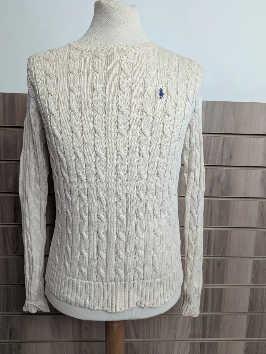 Polo Ralph Lauren Cable Knit Jumper Ladies Chunky Luxury Cream Pullover Top UK Medium