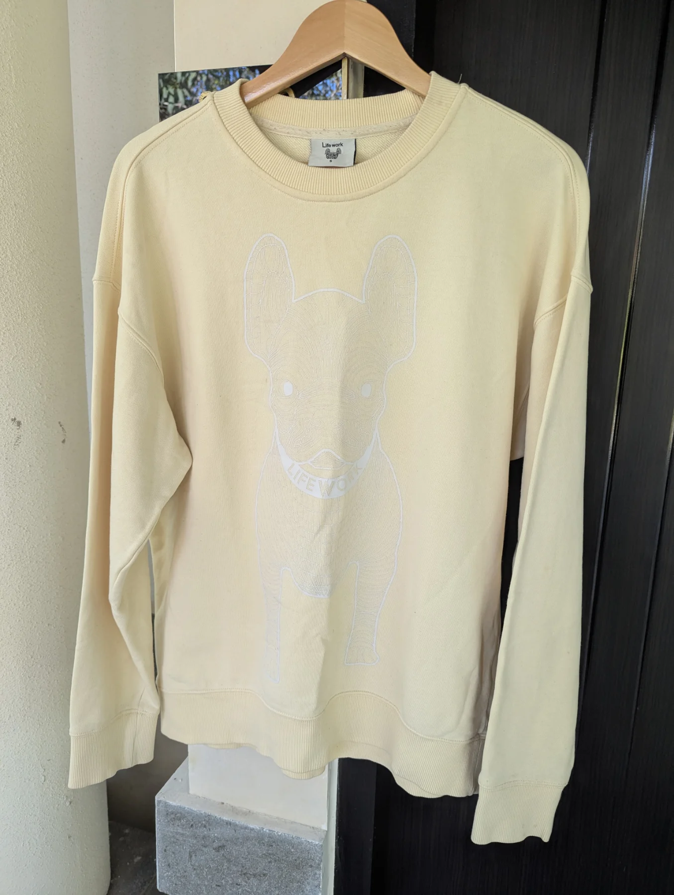 LifeWork French Bulldog Jumper Korean Cotton Reverse Print Lemon Sweatshirt UK S