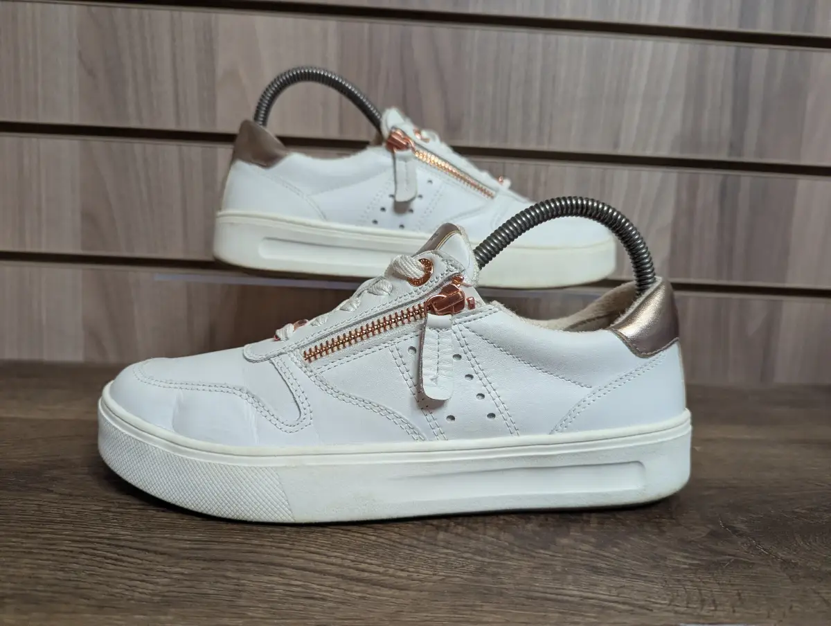 Hotter Mercury STD Trainers Ladies Soft Leather White Zip Sneaker UK 5 EU 38