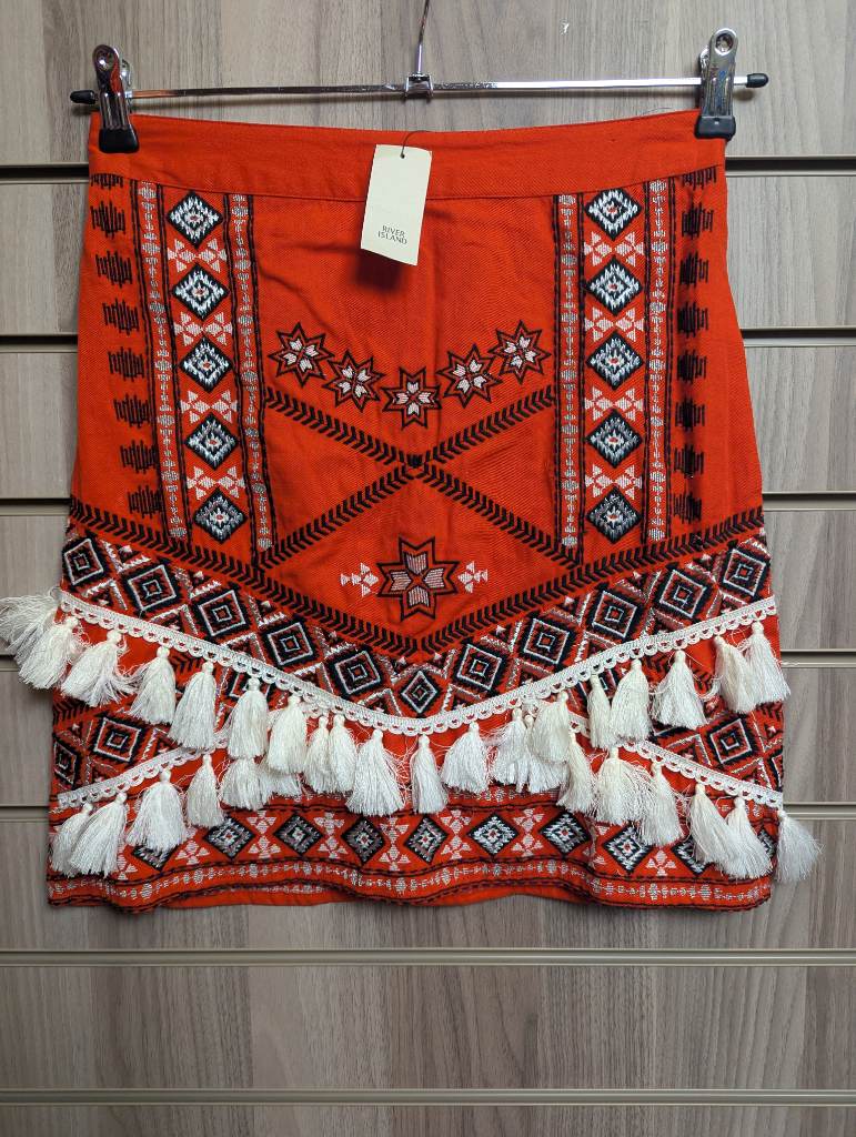 RiverIsland embroidered bohemian Skirt Ladies Mini Aztec Festival Zip UK XS - 6