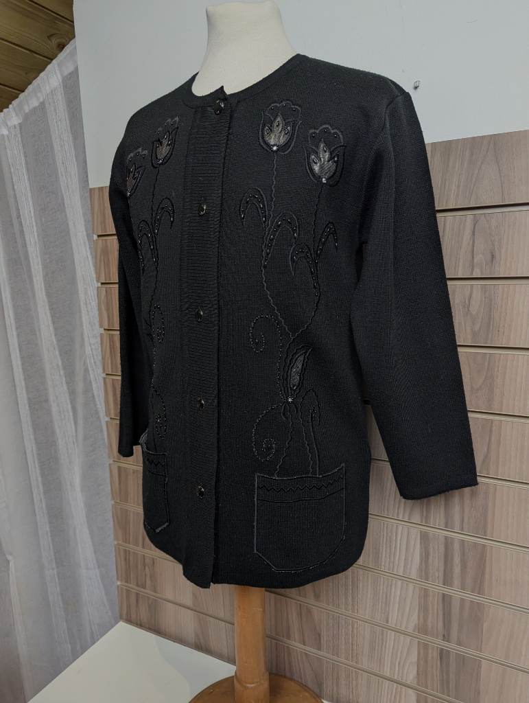 Paramour Vintage Cardigan Embellished Black Floral Japanese Luxury Jumper UK Medium