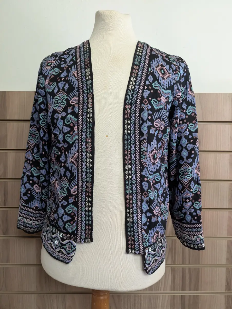 Monsoon Lite Summer Boho Jacket Cardigan Aztec Lined Heavy Festival Coat UK 8 Small