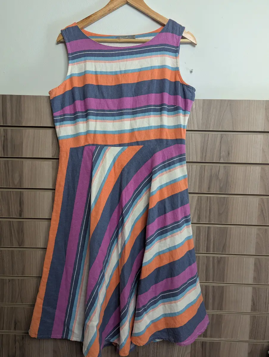 Lily & Me Blouson 55% Linen Dress Summer Holiday Lined Stripe Nepal Festival 12