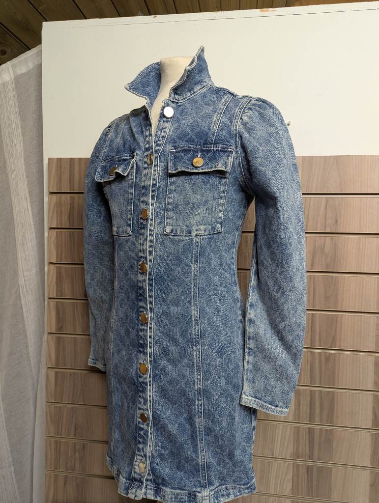 New Look Heavy Denim Dress Ladies Festival Retro Geo Faint Print Summer UK 12