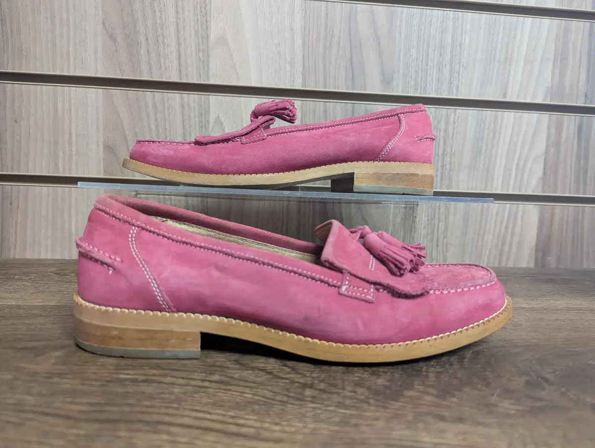 Russell & Bromley Rome Loafer Shoes Ladies Slipon Tassle Pink Nubuck UK 4 EU 37
