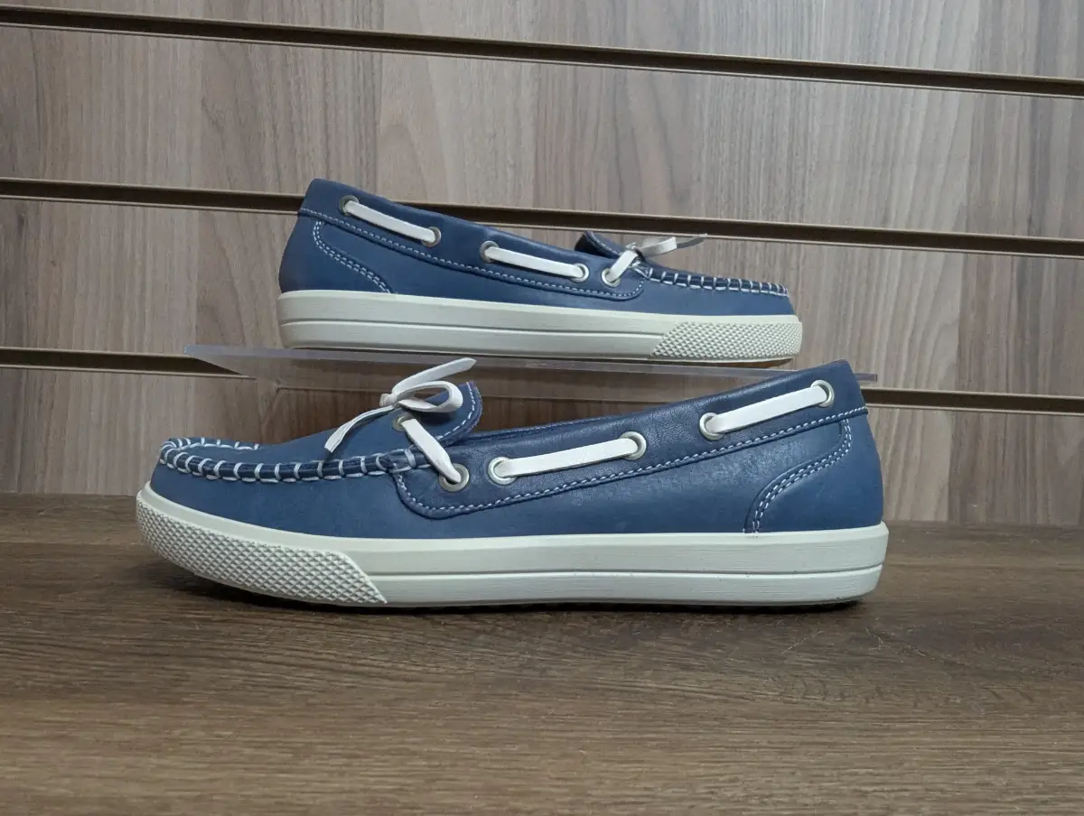 Hotter Kate Loafer Shoes X-Wide Blue Leather Boat Summer Holiday Uk 7 EU 41