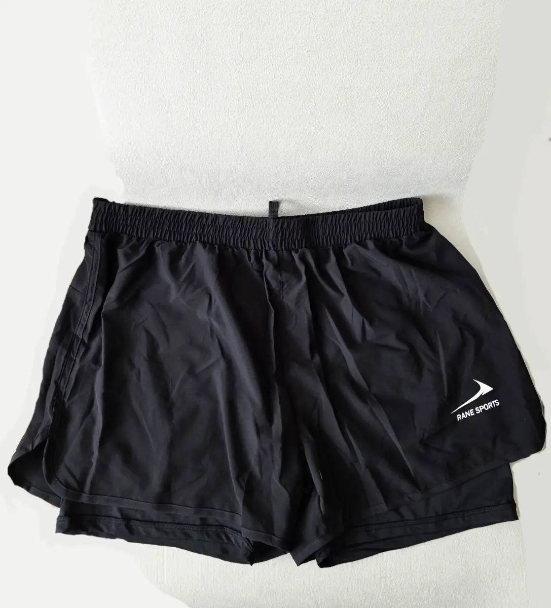 Rane Sports Men Running Shorts 2 in 1 Short Gym Workout [with Towel Loop] [Internal Pocket] XL Black