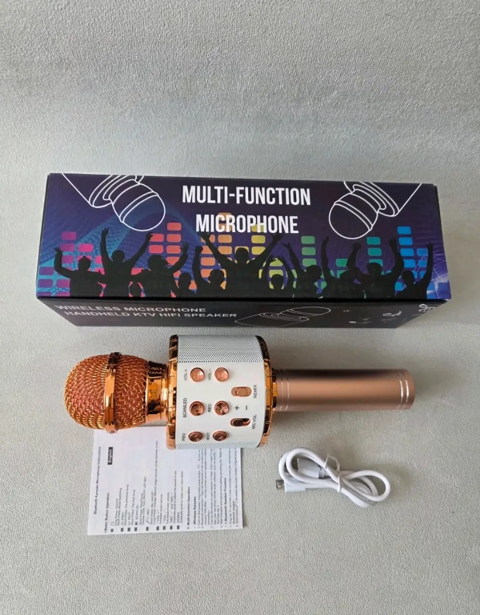 4in1 Wireless Karaoke Microphone Speaker for Children LED Dance Lights Bluetooth Rose Gold Girls Boy