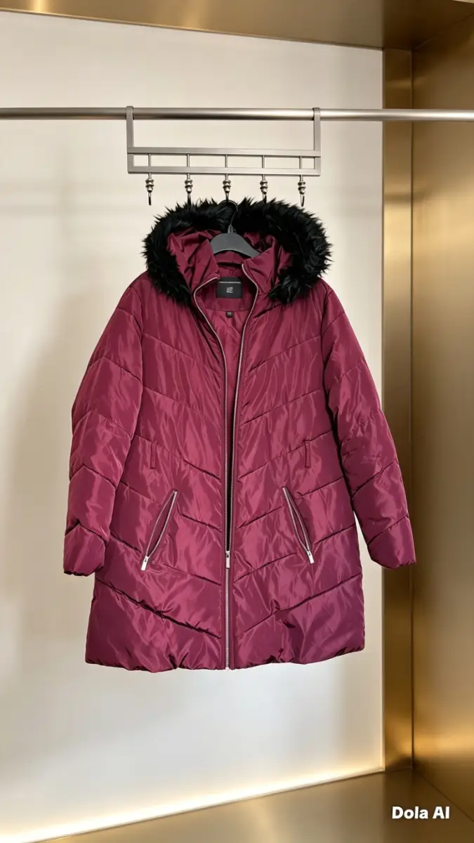 Dorothy Perkins Burgundy Puffer Coat | Size UK 16 | Fur Hood |