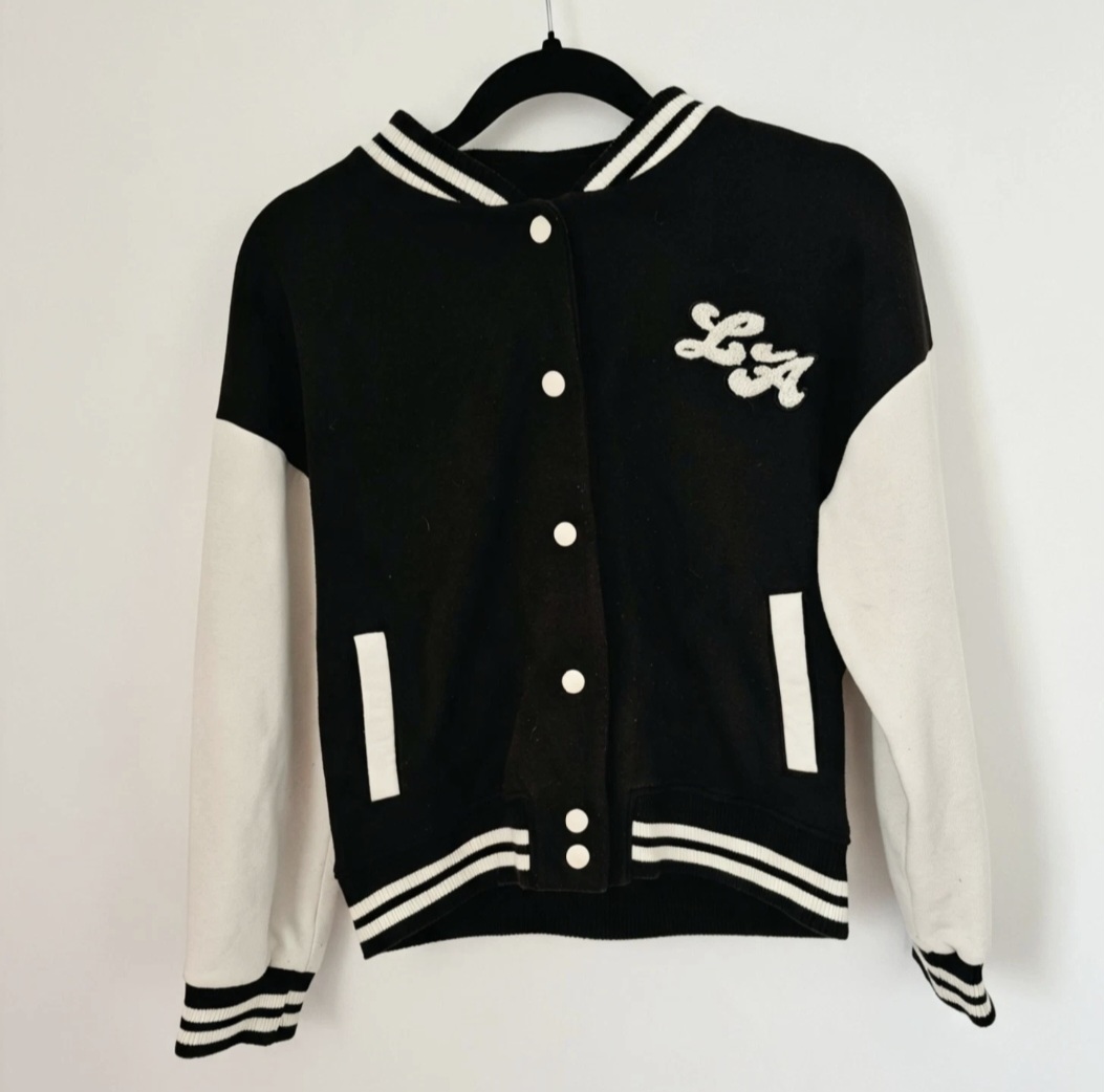 LA letterman varsity style jacket black white pop buttons Size 10 years