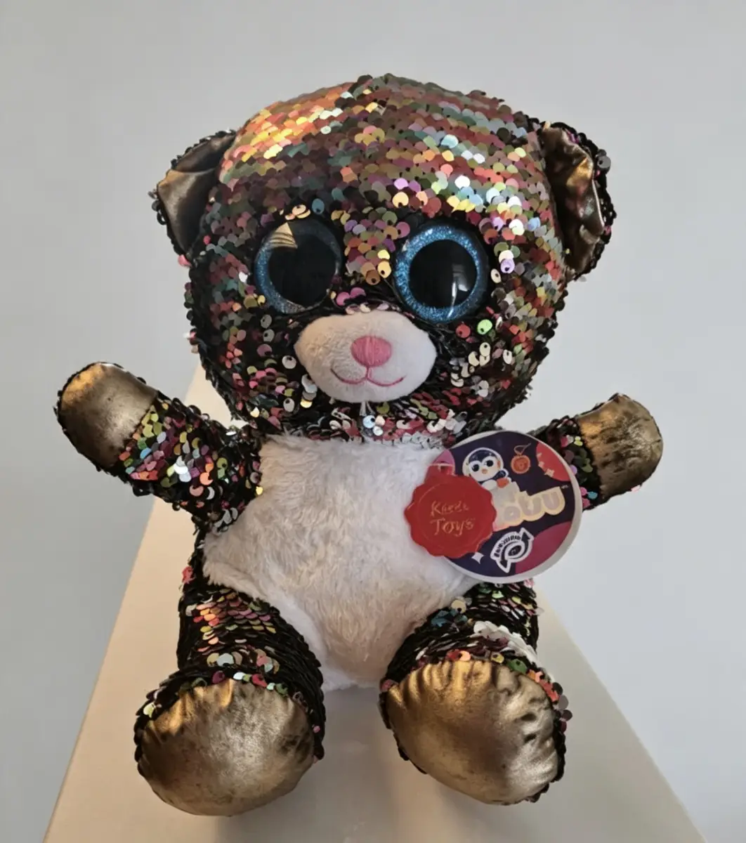 Keel Toys Blitzy Reversible Sequin Bear | 10" | Rainbow → Silver | Tags Attached | collectable