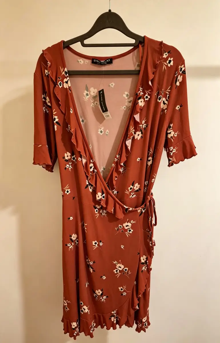 Select Burnt Orange Floral Wrap Dress | UK 14 | Ruffle Detail BNWT