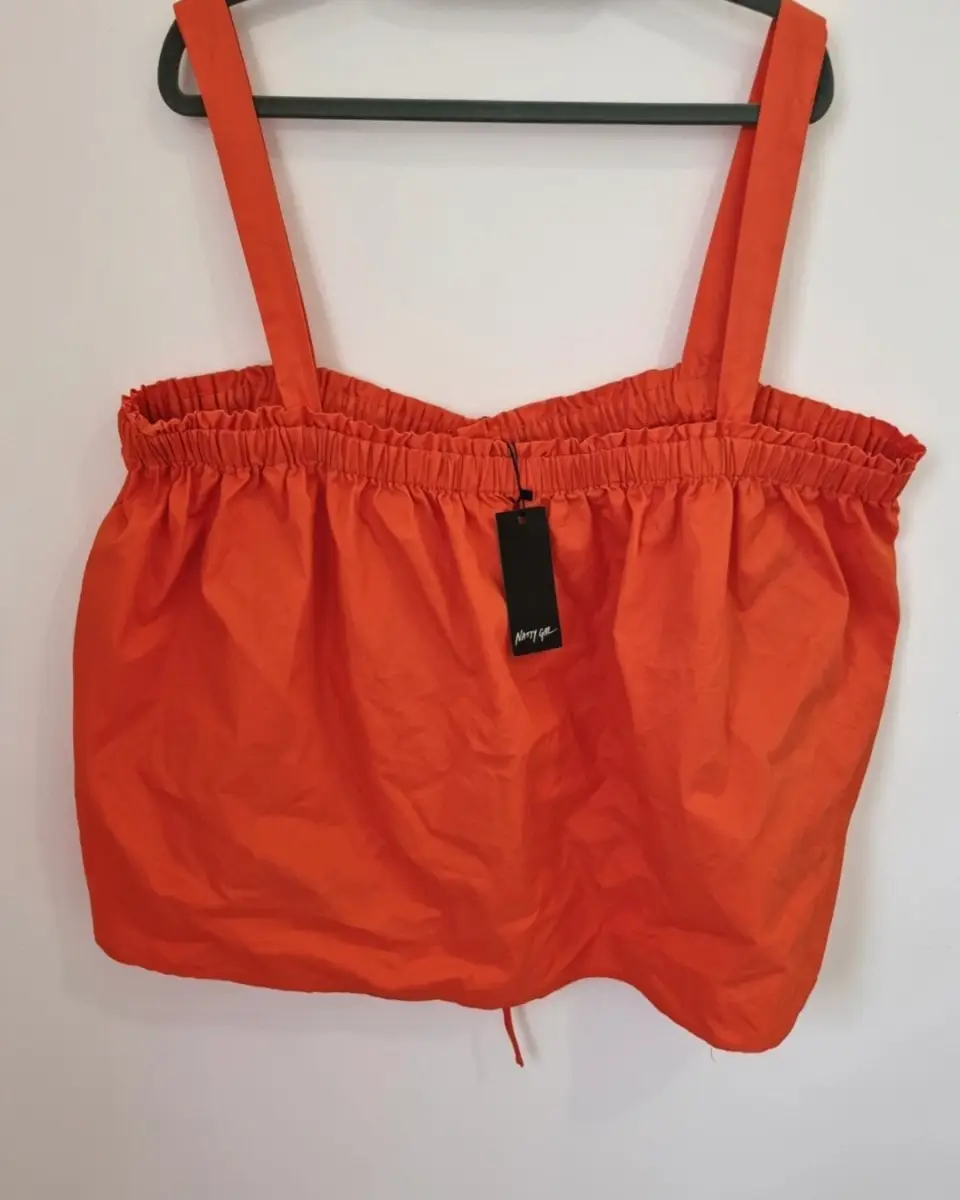 Nasty Gal new summer top bright orange ruffled, elasticated neckline size 22
