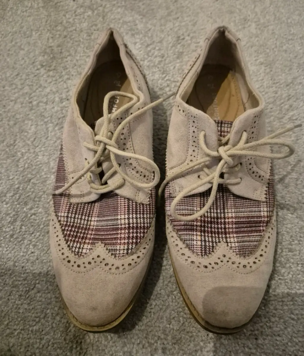 Formal Suede & Tweed Lace-Up Brogue Shoes beige and tartan purple size 6