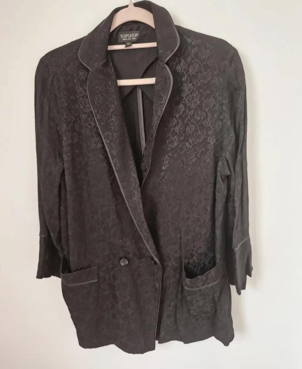 Topshop black blazer floral jacquard texture tailored, formal silhouette size10