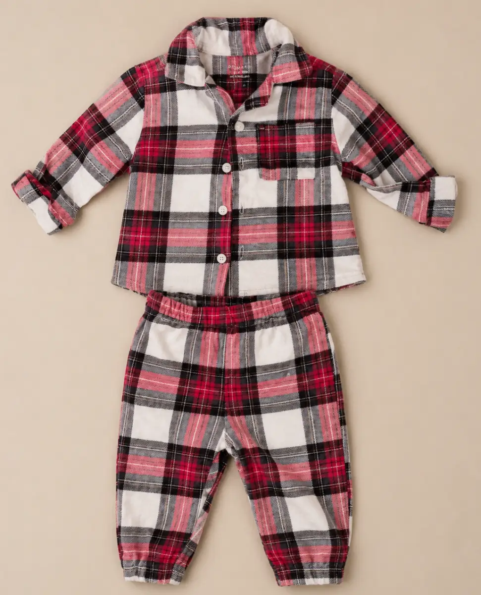 Primark Baby Tartan Pyjama Set | 3–6 Months | Red Check Flannel PJs
