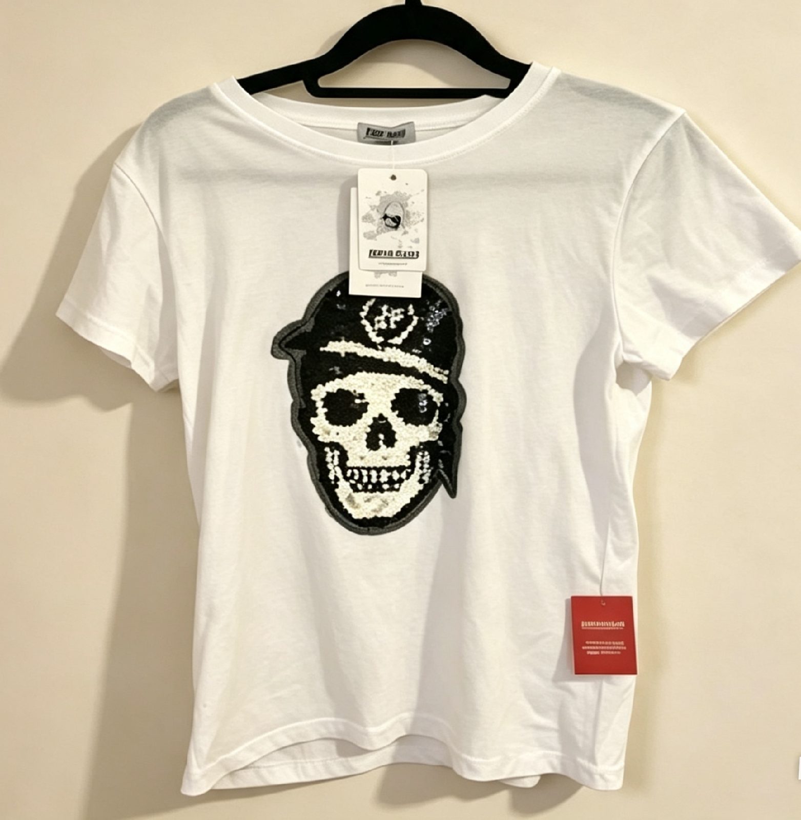 Bad Boy White T-Shirt | Sequin Skull Pirate Graphic | Age 13–14 | BNWT