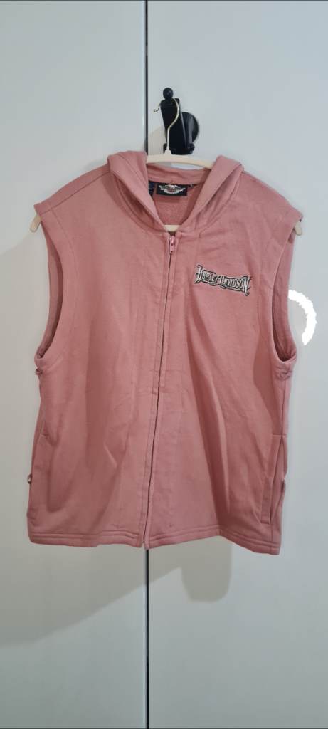 Harley Davidson Genuine Leather Hooded Gilet Vest Women's Size L Pink Biker MotorClothes