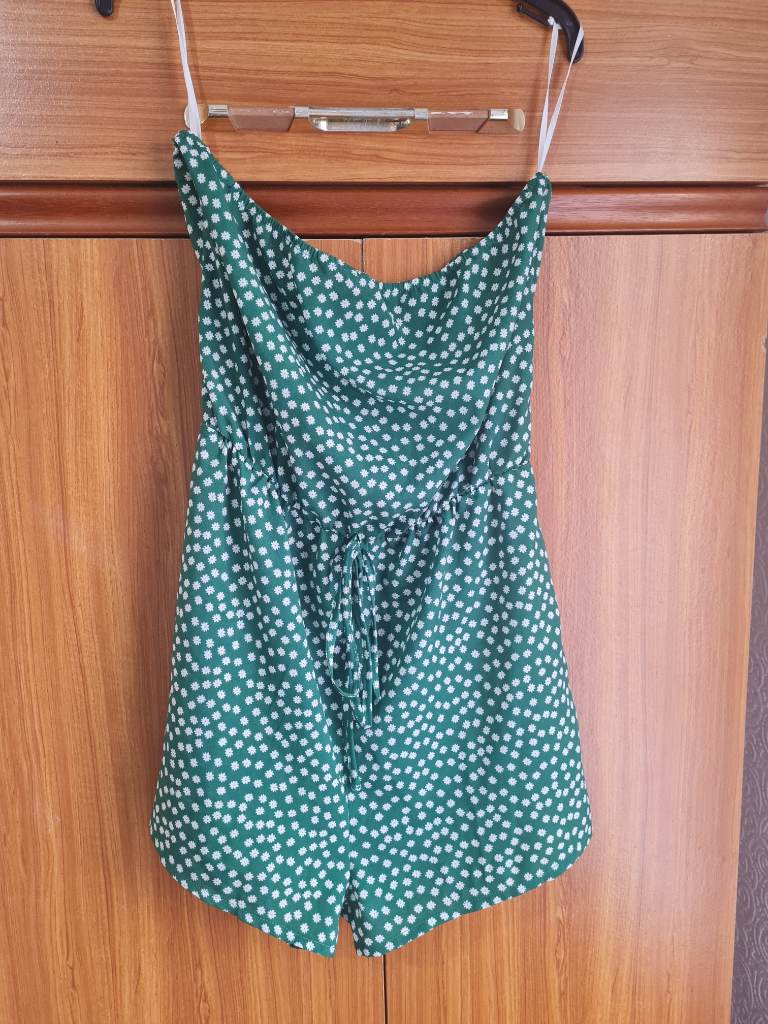 Shein Green Daisy Print Cowl Neck Playsuit Romper Size M