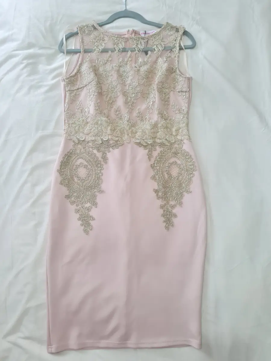 Pink Boutique Blush Lace Midi Bodycon Dress UK 14 Wedding Guest Prom Cocktail Evening Party Formal