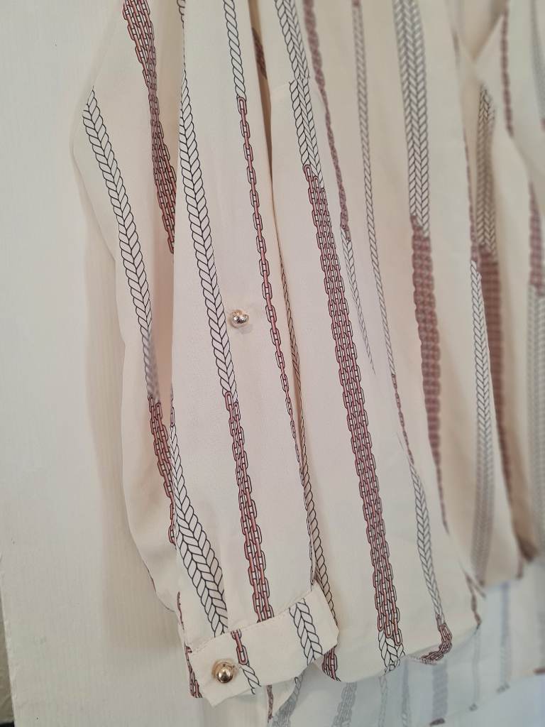 Miss Poiss Chain Print Wrap Blouse Size 40 Long Sleeve Chiffon Shirt Top