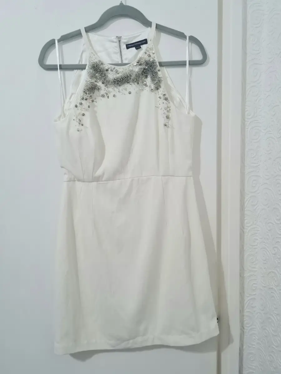 French Connection embellished white party dress UK 12 sleeveless mini dress