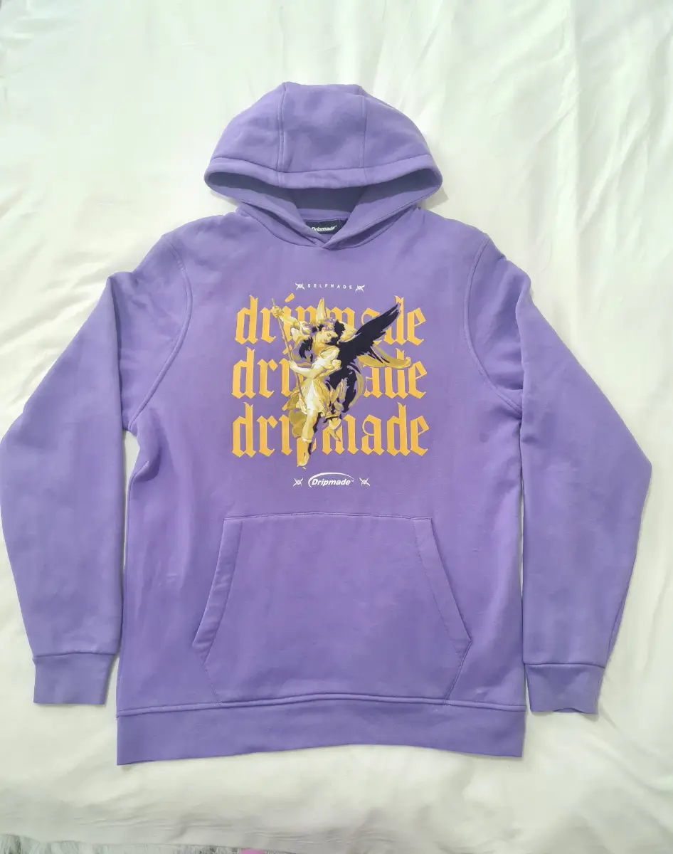 Dripmade Purple Hoodie Size L Graphic Streetwear Oversized Pullover Cotton Fleece Casual Sweatshirt