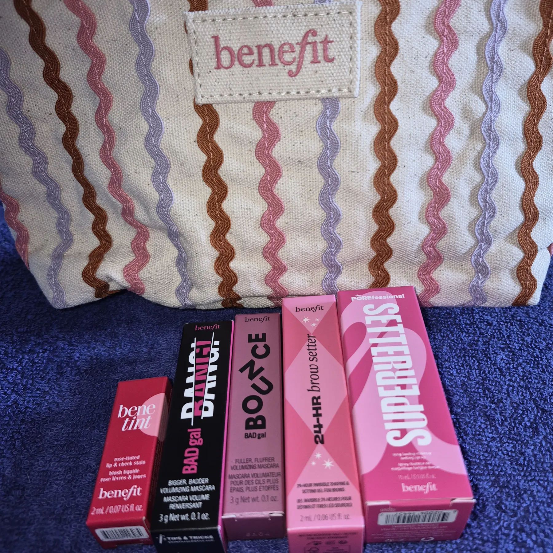 Benefit Mascara Brow Cheek & Setting Spray with Makeup Bag