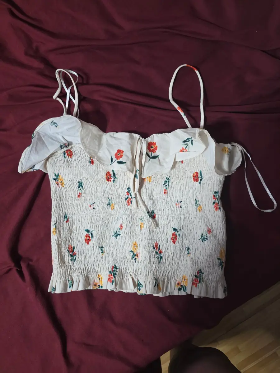 Zara Trafaluc Floral Smocked Crop Top with Ruffles - Size S