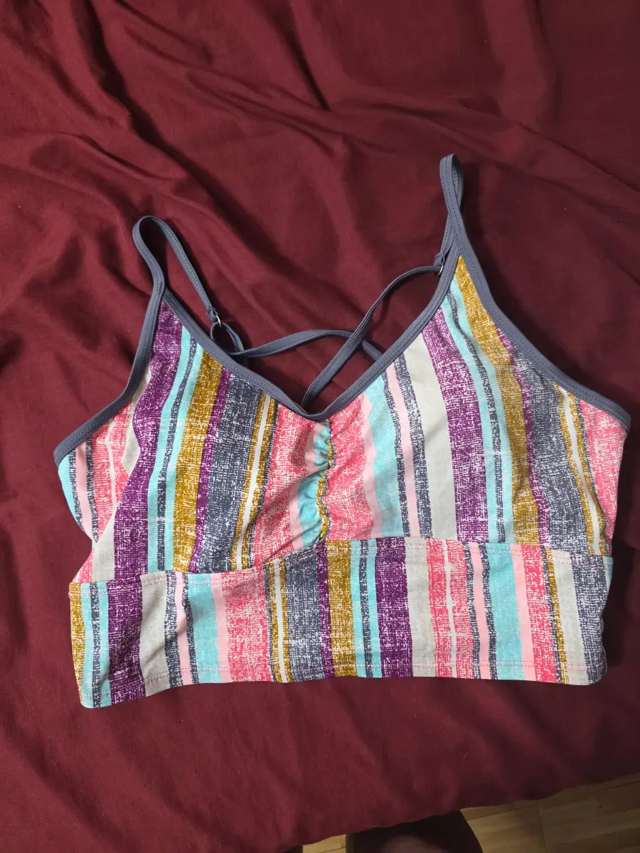 ​Free Country Striped Tankini Swim Top - Size L (12-14) - Built-in Bra & Adjustable Straps