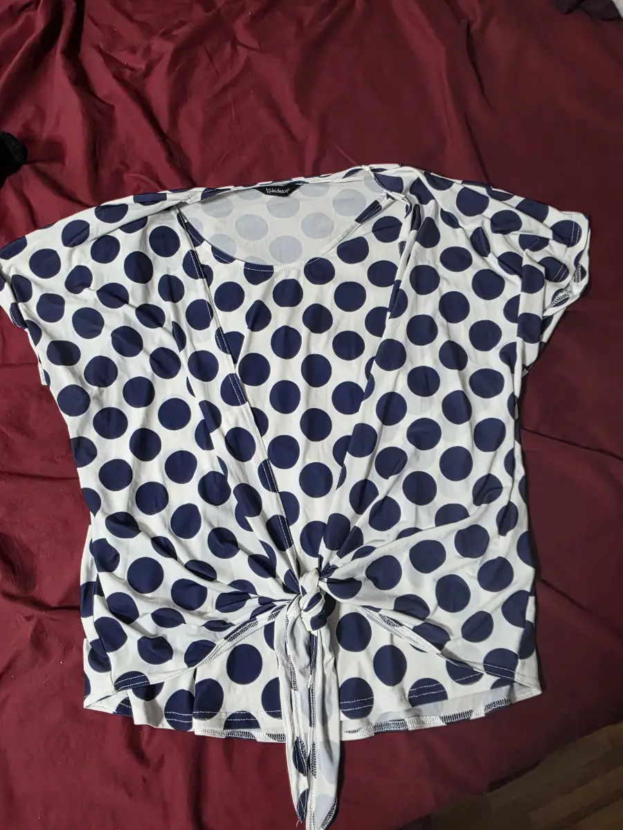 Kaleidoscope Navy & White Polka Dot Tie-Front Top - Size UK 18