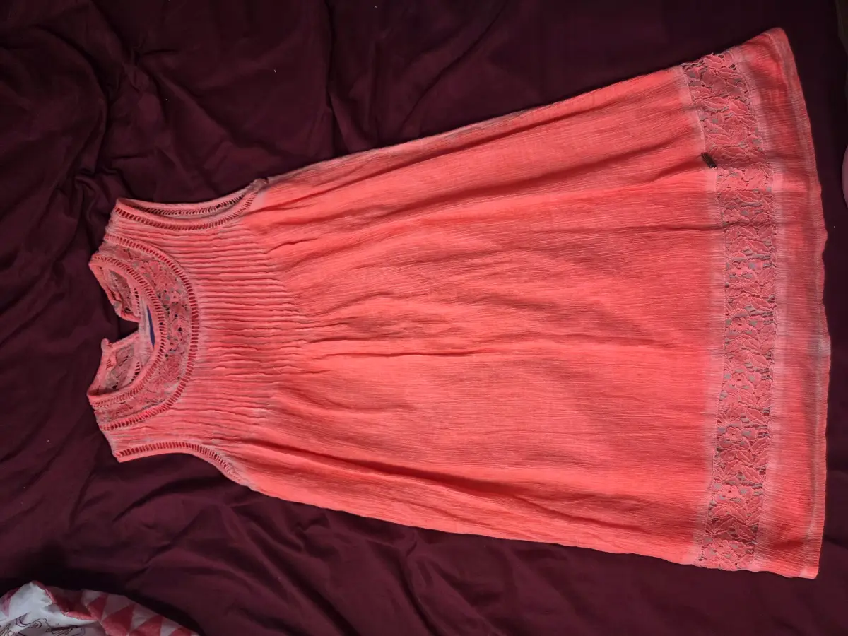 Superdry Coral Pink Cotton Lace Boho Summer Dress - Size XS