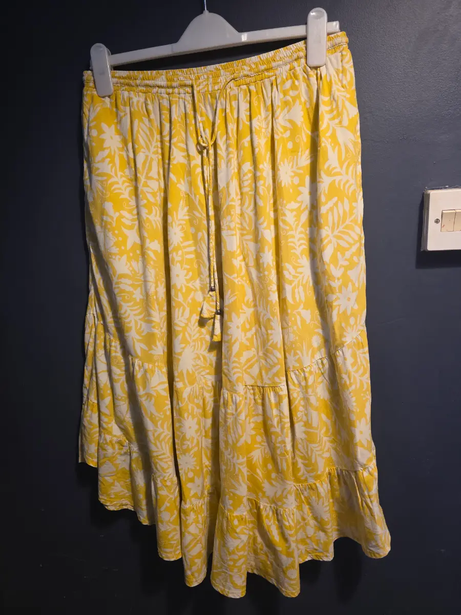 Thought Yellow Cottagecore Summer Holiday Floral Tiered Midi/Maxi Skirt - Size 14