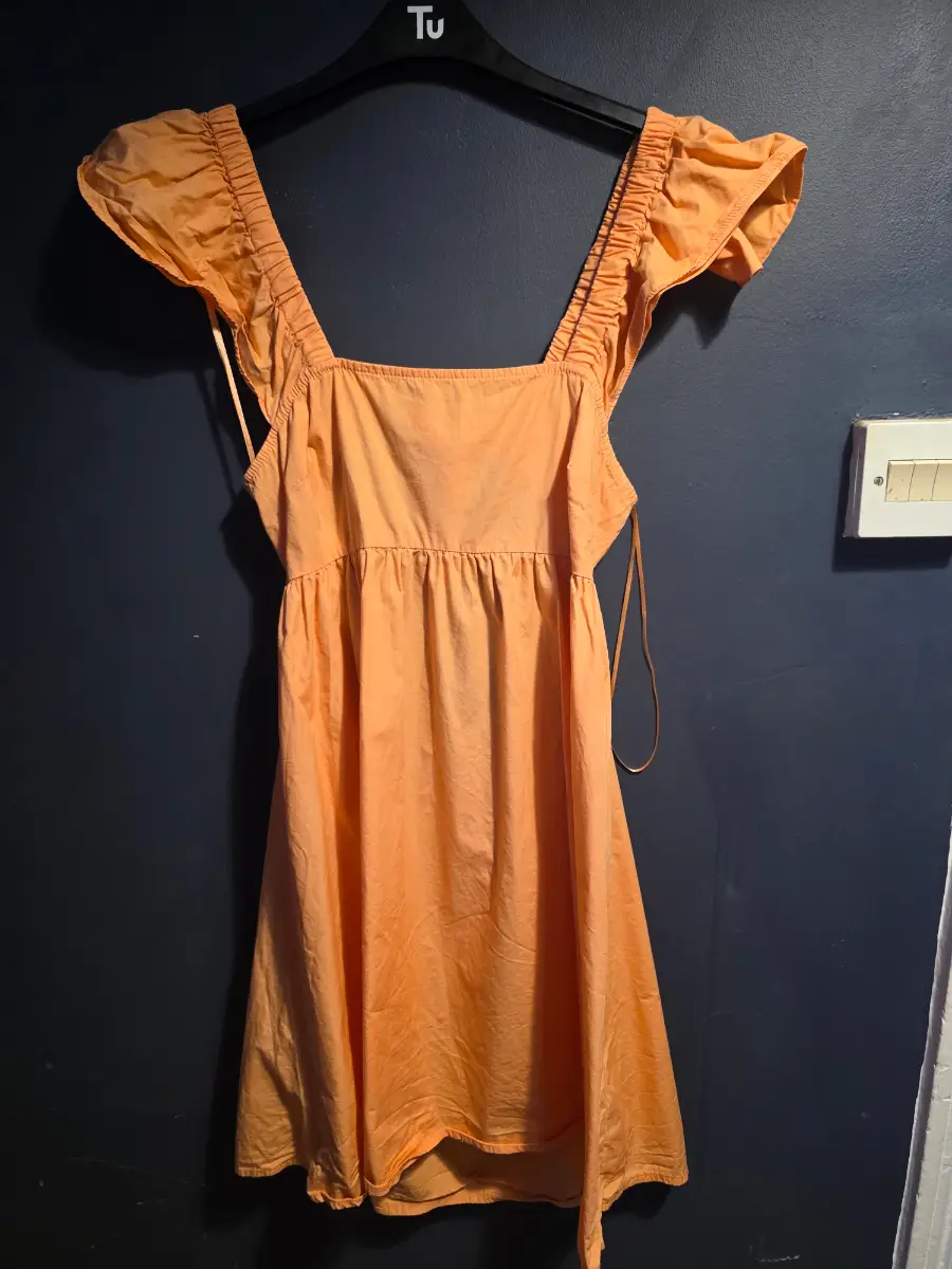 New Look Orange Summer Holiday Beach Cut-Out Tie Back Ruffle Dress - Size 12