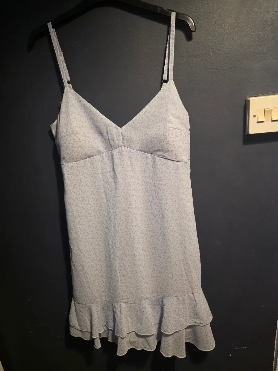 Hollister Light Blue Floral Ruffle Mini Dress - Size M Tall