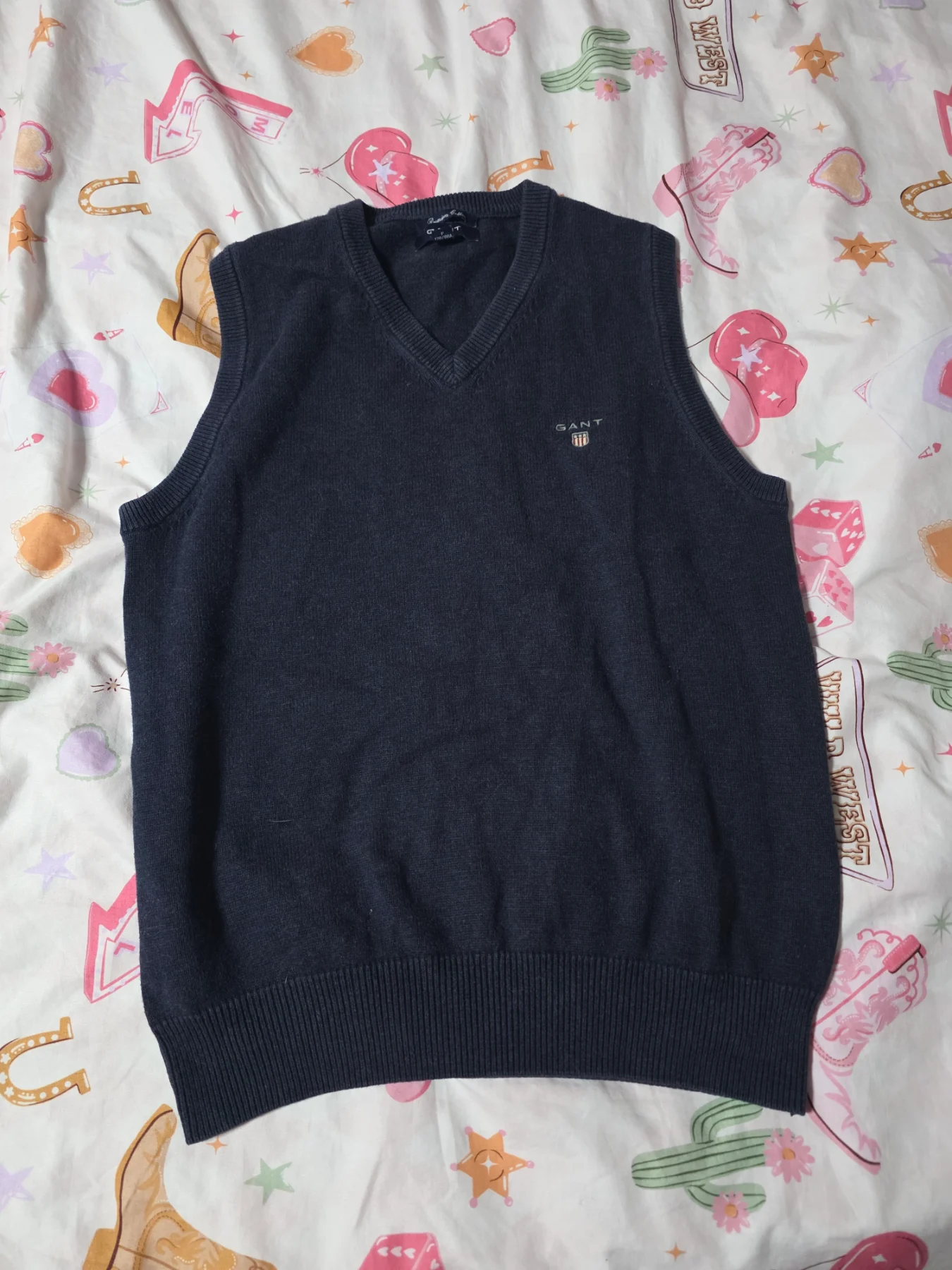 GANT Navy Blue 100% Cotton V-Neck Sweater Vest / Tank Top - Size Small