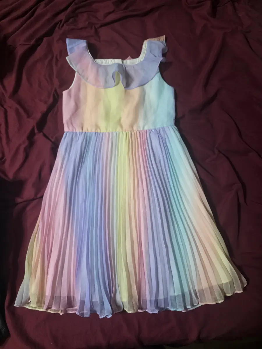 Monsoon Rainbow Pastel Pleated Dress Age 7
