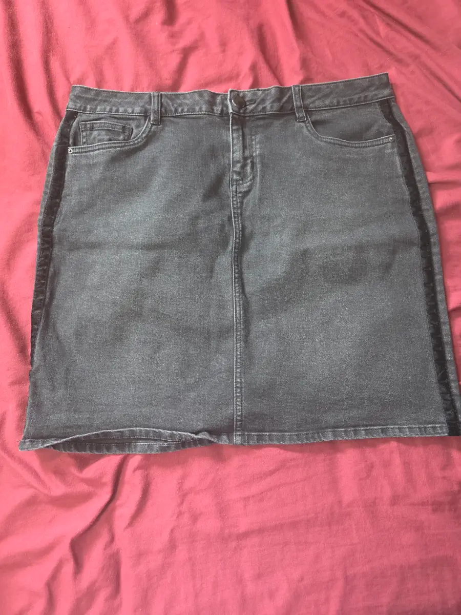 George Black Denim Mini Skirt with Velvet Side Stripes - Size UK 16