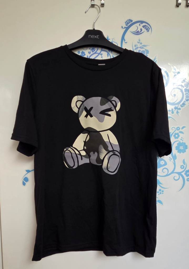 Shein Boys Camo Bear Print T Shirt Black 15 years teen