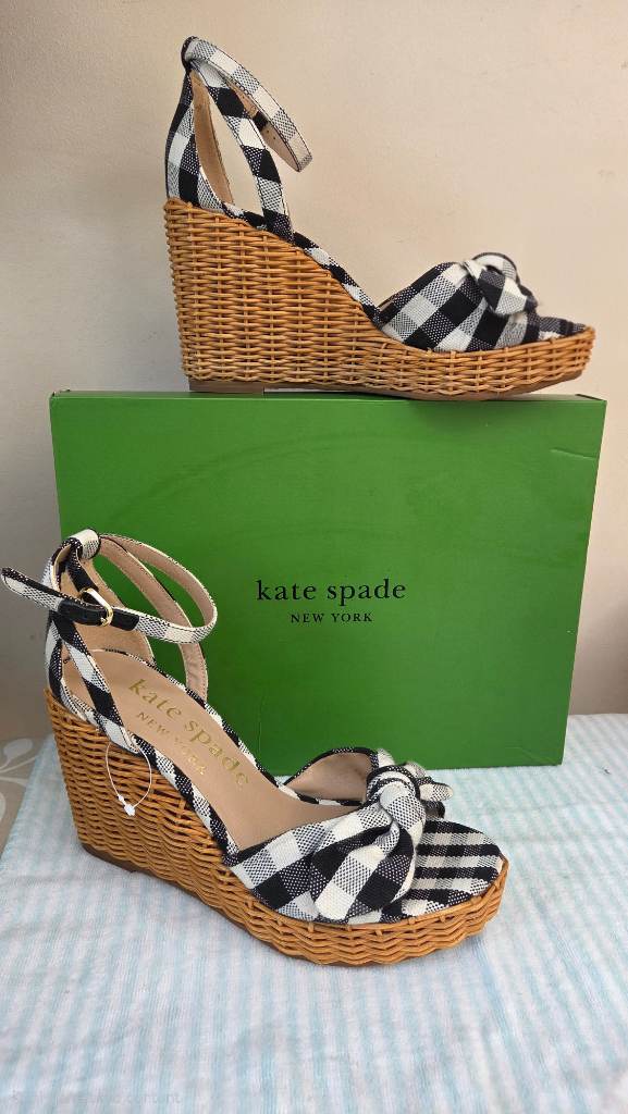 Kate Spade Tianna Wicker Gingham Wedge Sandals UK 6.5