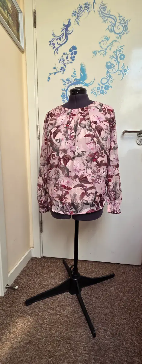 Izabel London Pink Floral Layer Long Sleeve Relaxed Blouse UK8