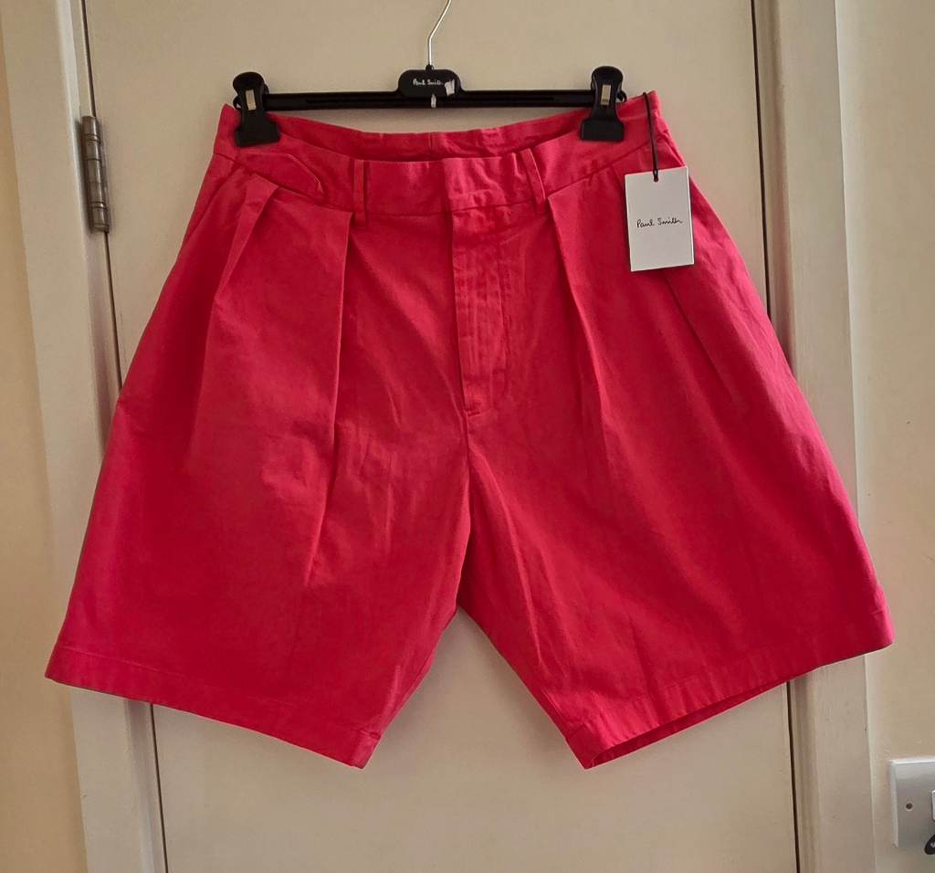 Paul Smith Fuchsia Cotton-Blend Double-Pleat Mens Shorts Size 32