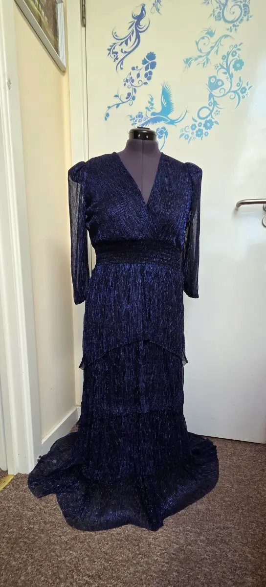 Izabel London Navy Sparkly Semi Sheer Texture Maxi Dress UK8