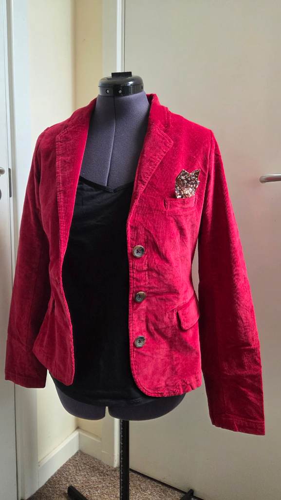 Red Corduroy Cotton Jacket Vintage Style L/UK12-14
