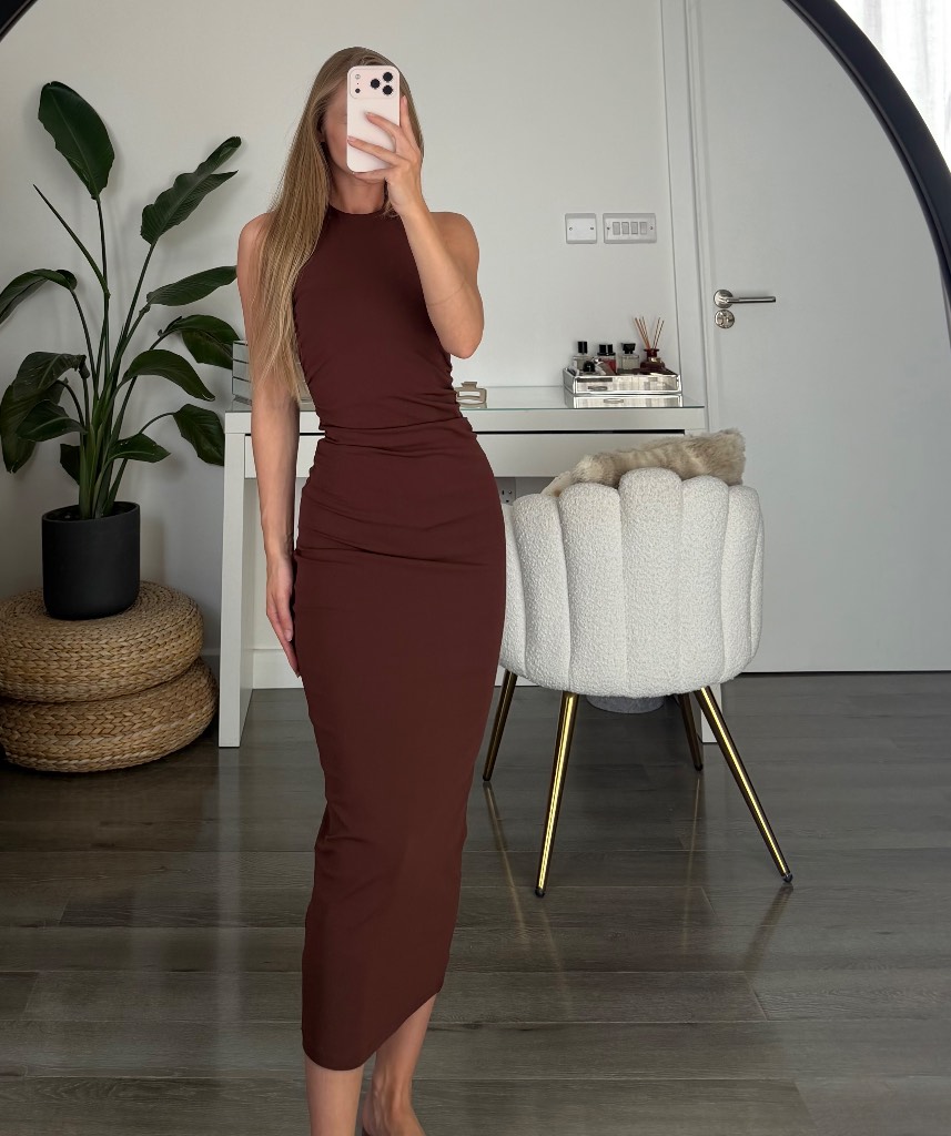 Midi halter brown zara dress