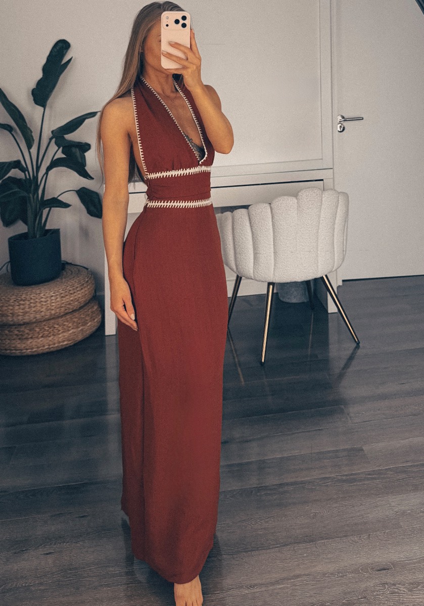 Long embroidered halter dress
